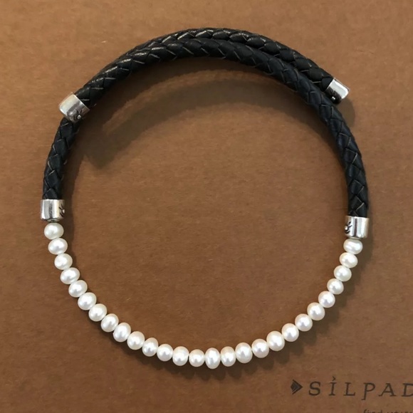 Silpada Freshwater Pearl & Black Leather Choker N1066 Vintage - Picture 1 of 15